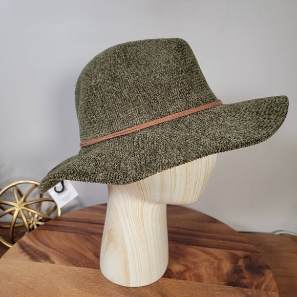 NEW Olive Green Soft Floppy Hat Womens One Size Brien Faux Leather Trim Boho - Picture 5 of 16